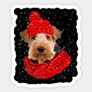 Wire Fox Terrier Wearing Red Hat And Scarf Christmas Sticker